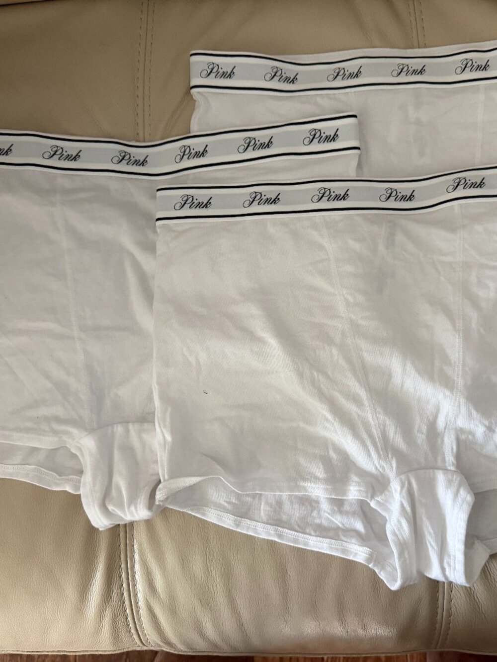 Three (3) Pink Victoria's Secret Logo Cotton High-Waist Boyshort Panty NEW w TAG